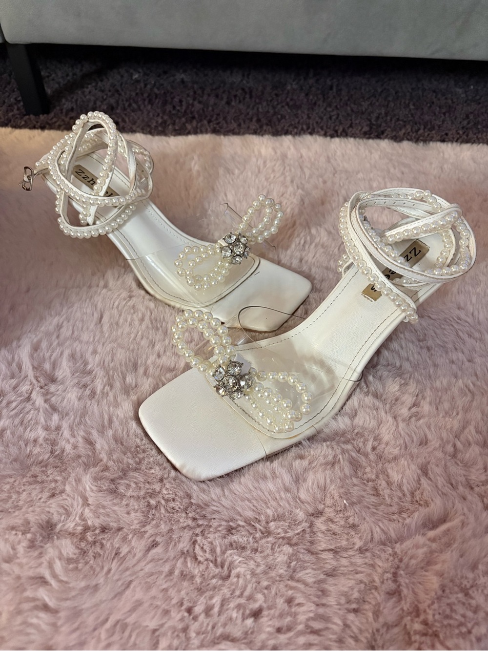 Zzheels pearl lace up heels with box in white